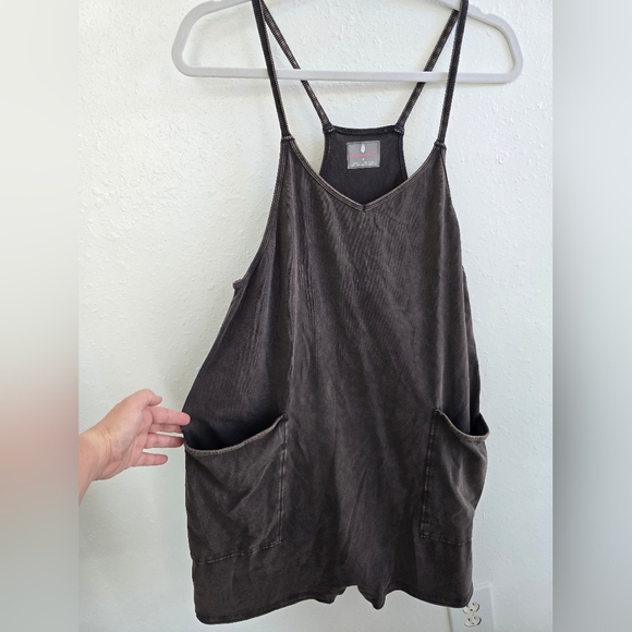 Free People Hot Shot Romper Size Small Washed Black Oversized Fit - Picture 4 of 5